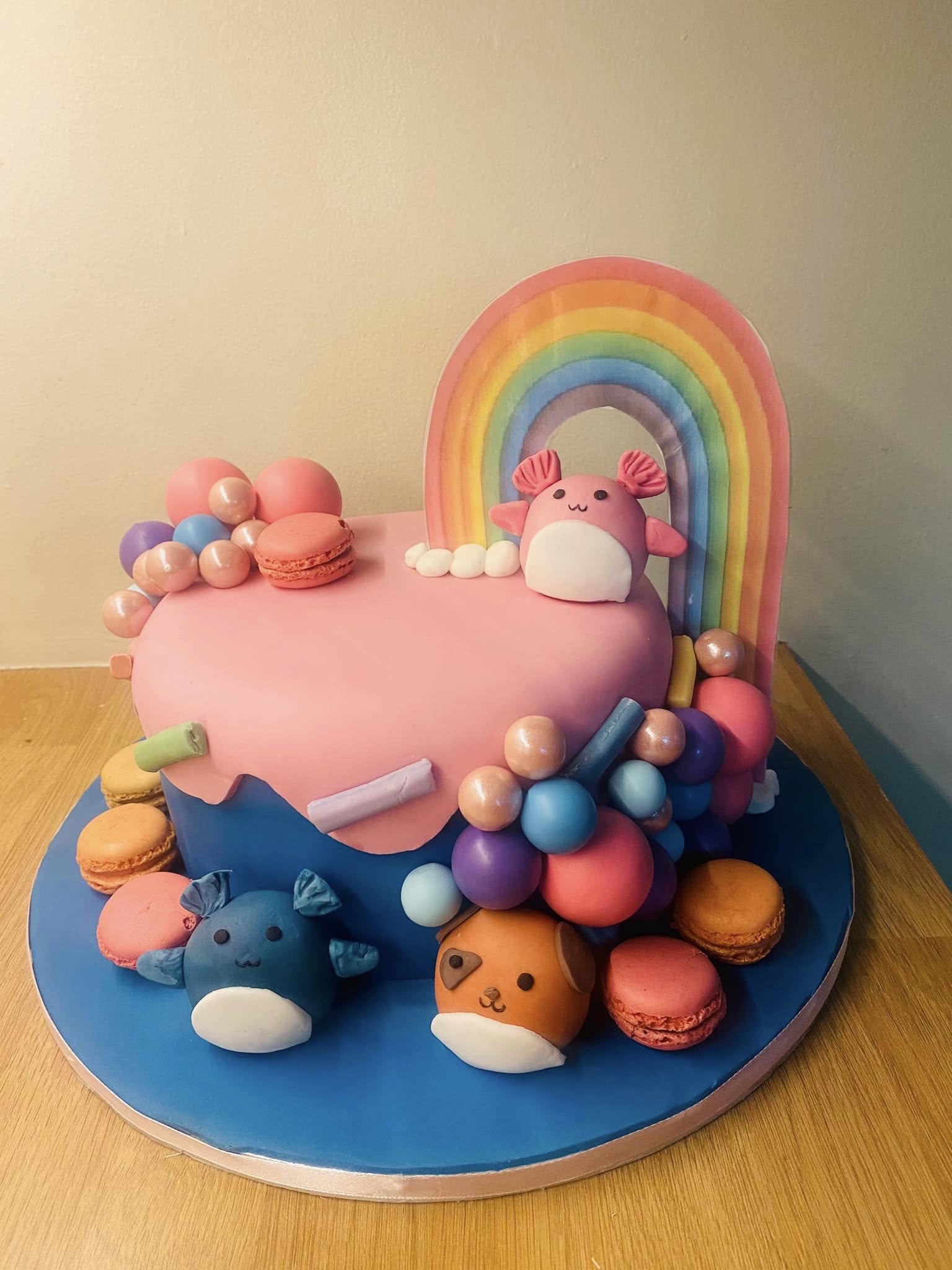 Birthday Cake  in Blue and pin with fondant items about creative cakes by kaz